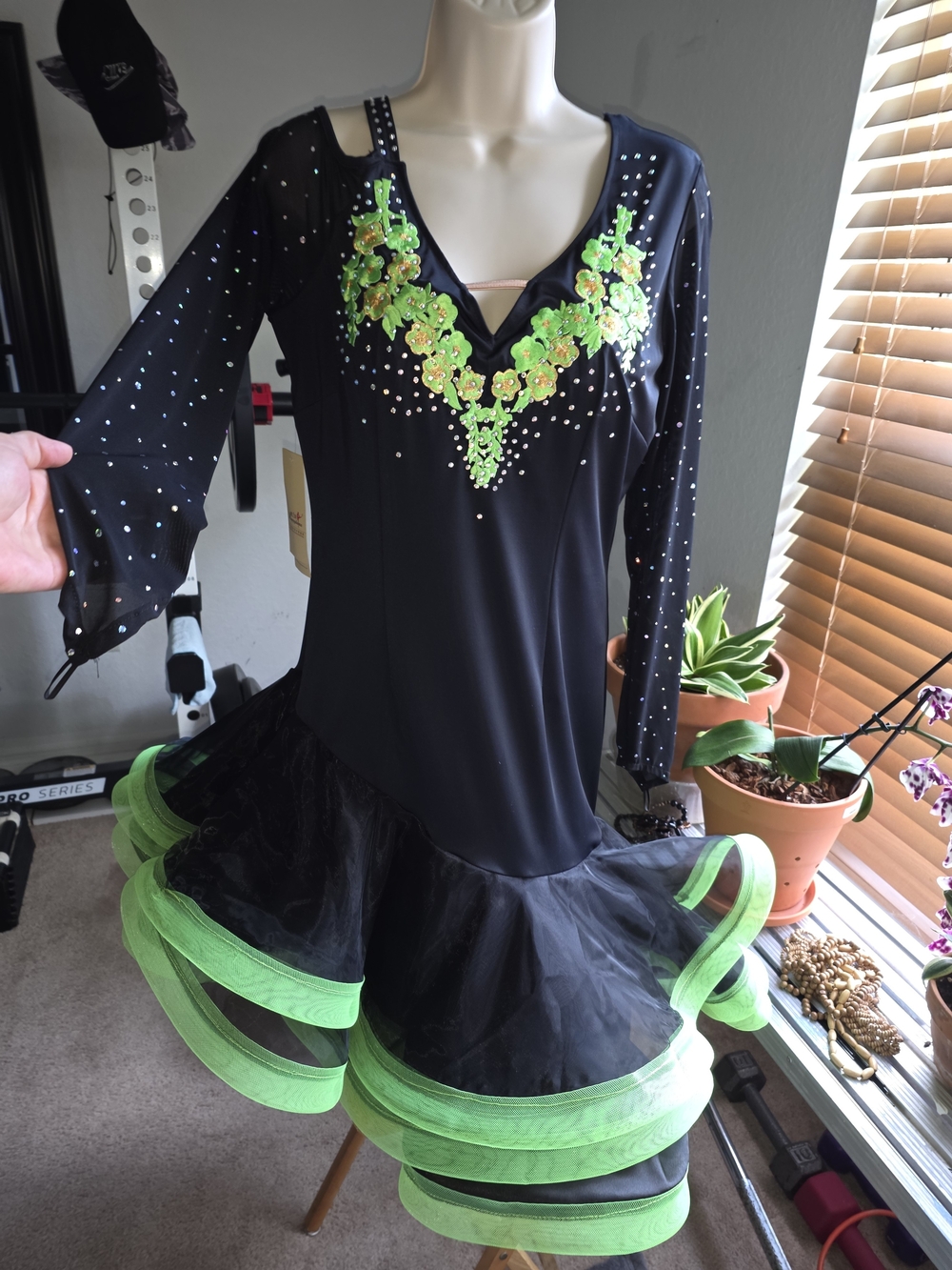 Ballroom Dance Dress with Neon Green Appliqué NWT